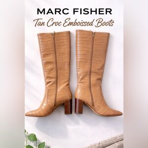 Marc Fisher Tan Croc-Embossed Heeled Boots